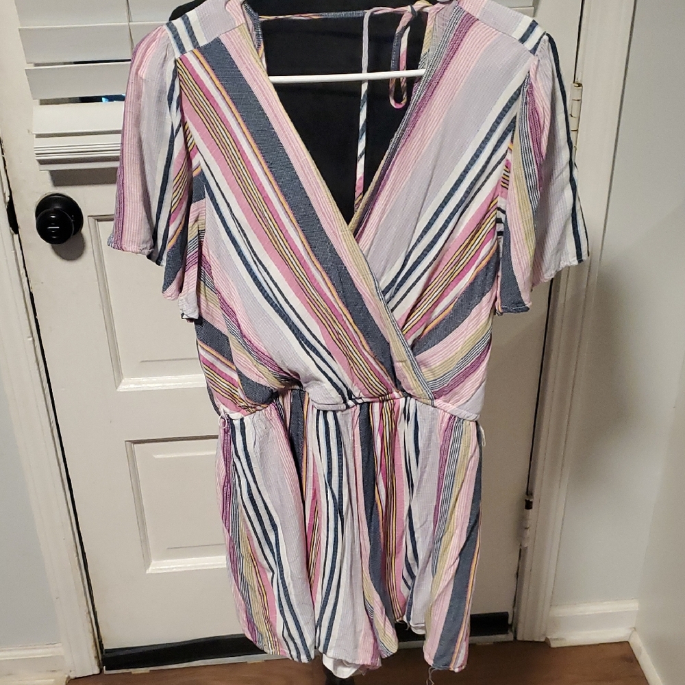 Three Pink Hearts Pastel Striped Romper